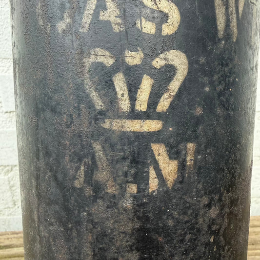Close-up of large Air Ministry crown marking on RAF fire extinguisher cylinder