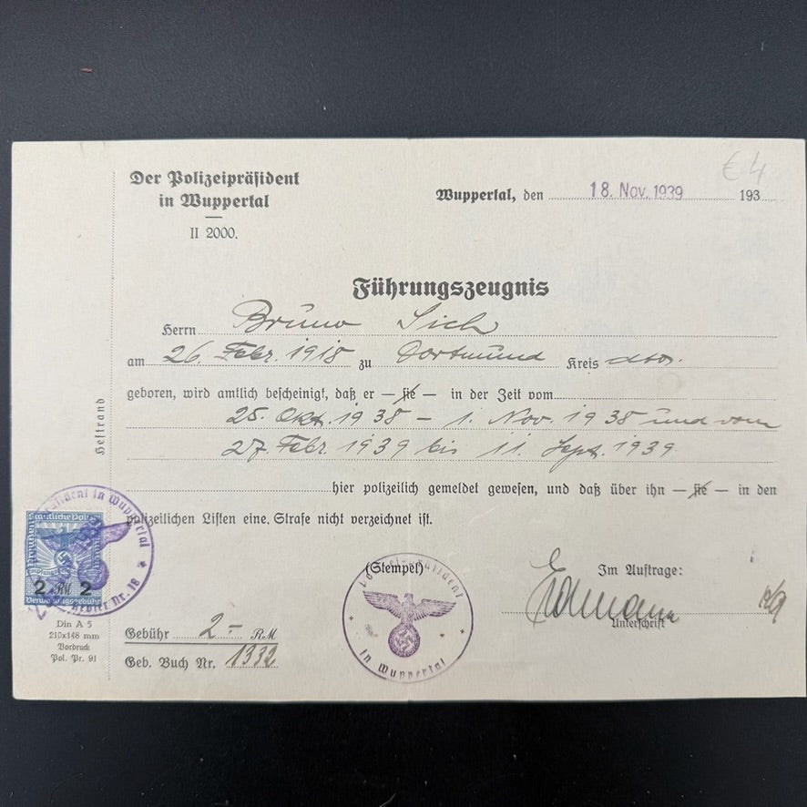 Official German civil and educational documents belonging to Bruno Sich