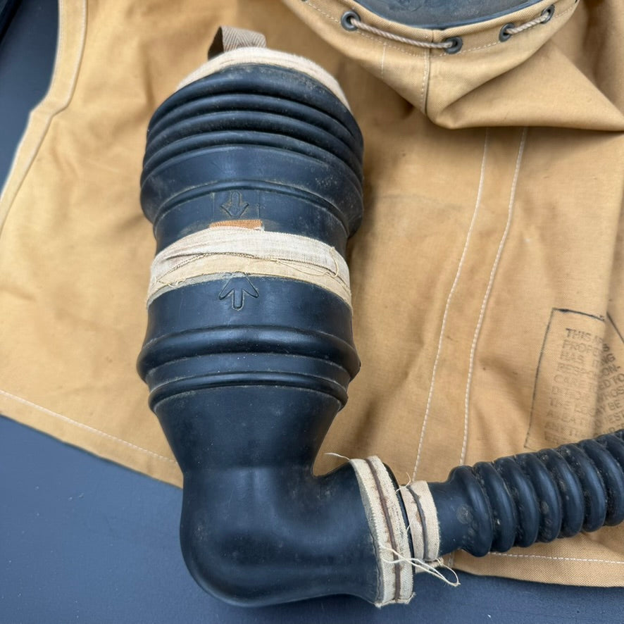 Original rubber breathing hose and respirator unit of WWII British Hospital Respirator gas mask