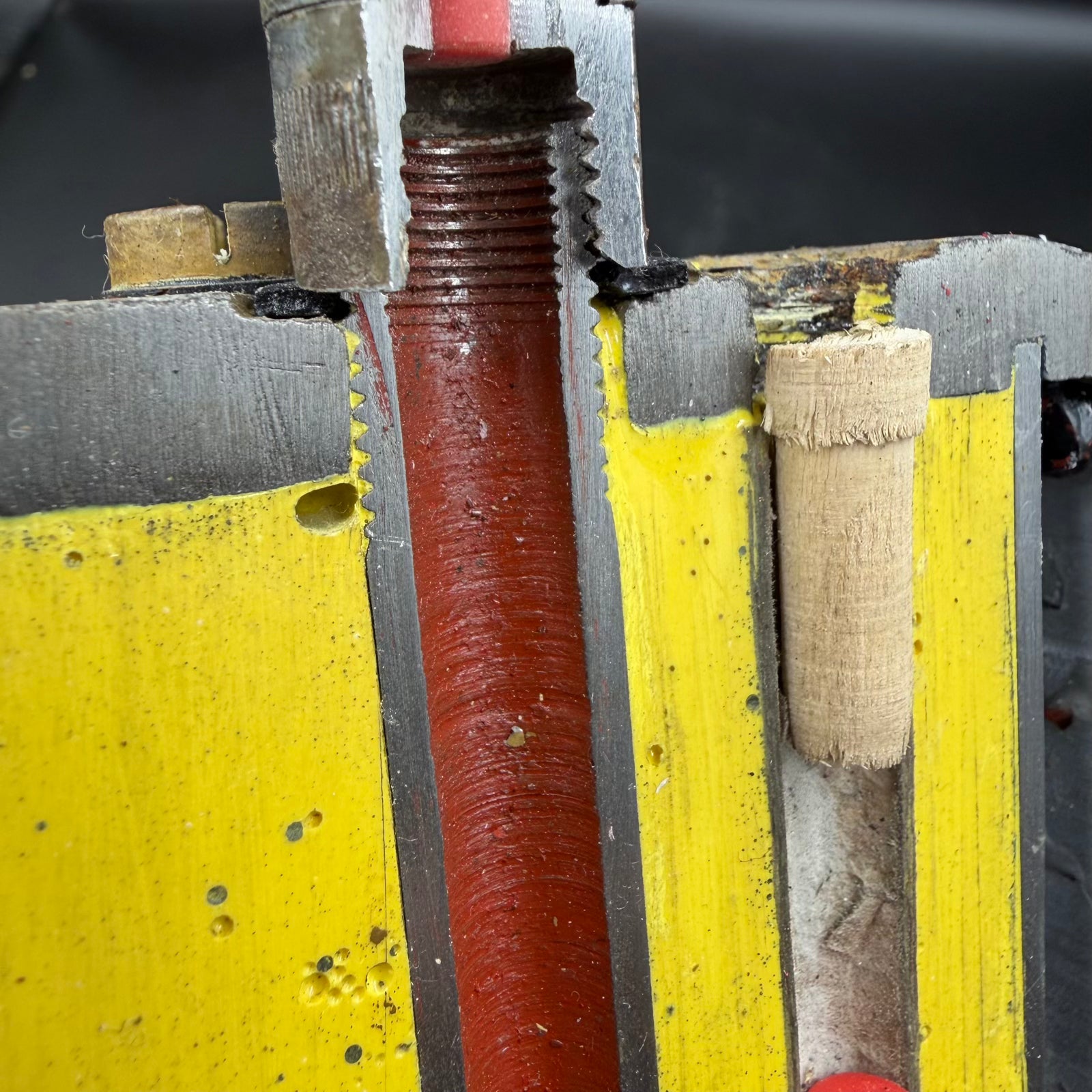 Cutaway view of internal tube and threaded components of WWII S-mine