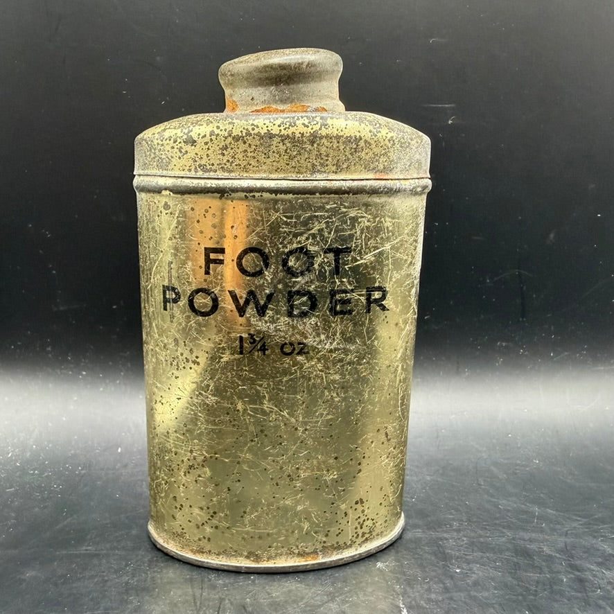 WWII British foot powder tin 1¾ oz front view