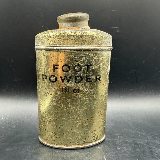 WWII British foot powder tin 1¾ oz front view