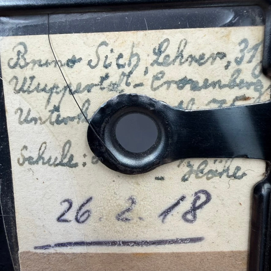 Detail of Original portrait photograph of Bruno Sich in metal Auslandpatent frame