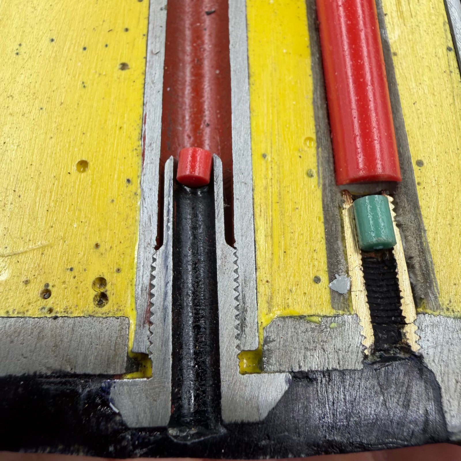 Detailed view of original WWII German S-mine igniter body with period wear