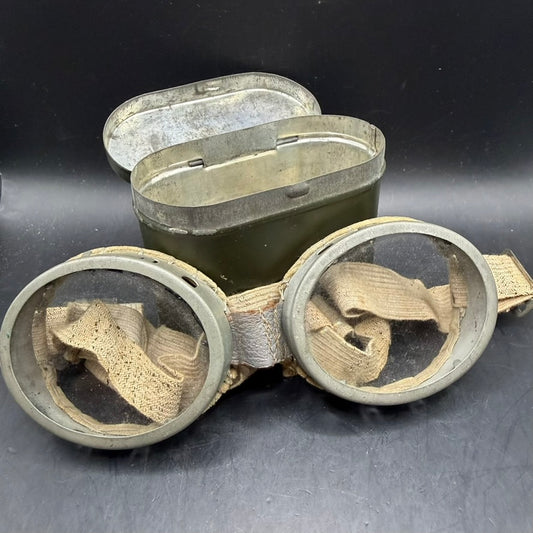 WWII British military goggles with original storage tin
