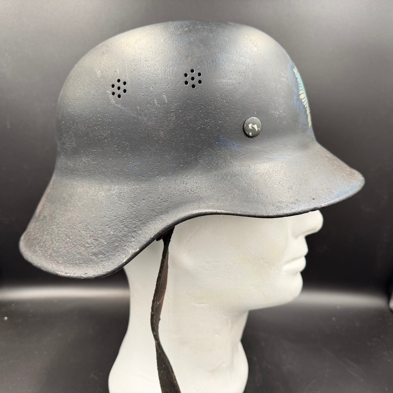 Right side profile of one-piece Luftschutz Gladiator helmet showing ventilation holes