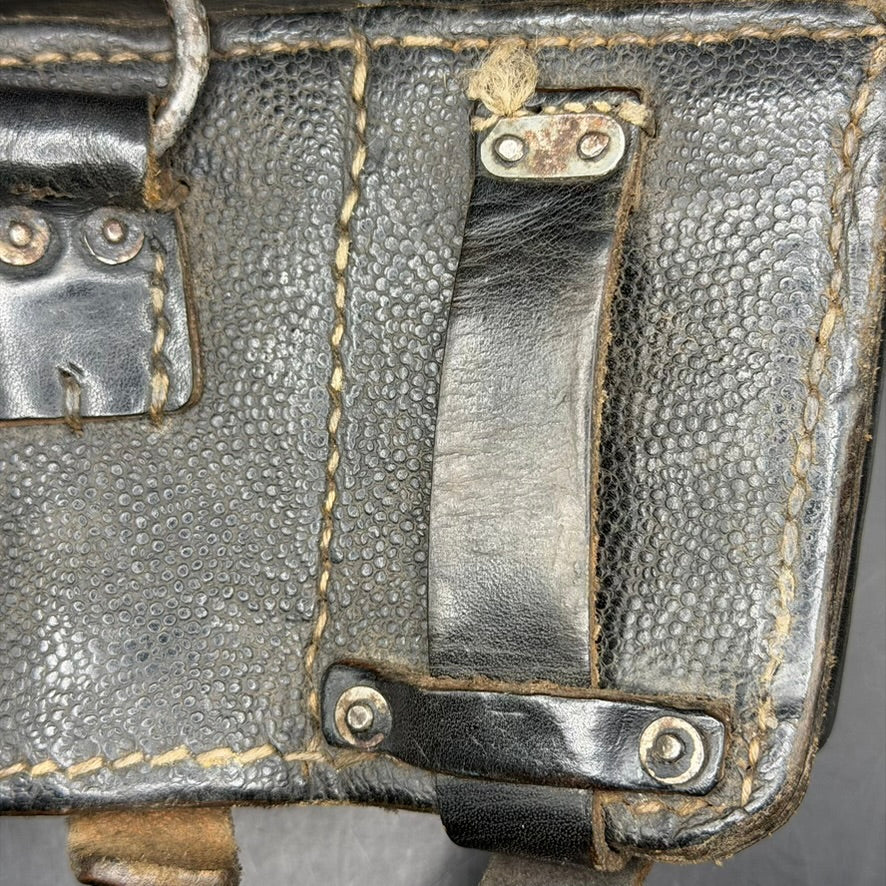 Detail of leather belt loop on WWII German K98 ammunition pouch