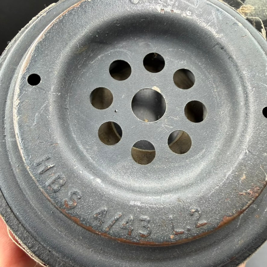 Interior view of British WWII gas mask filter assembly