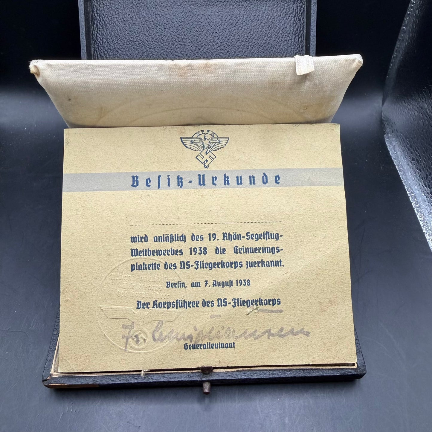 Original NSFK certificate of authenticity dated 7 August 1938 inside presentation case