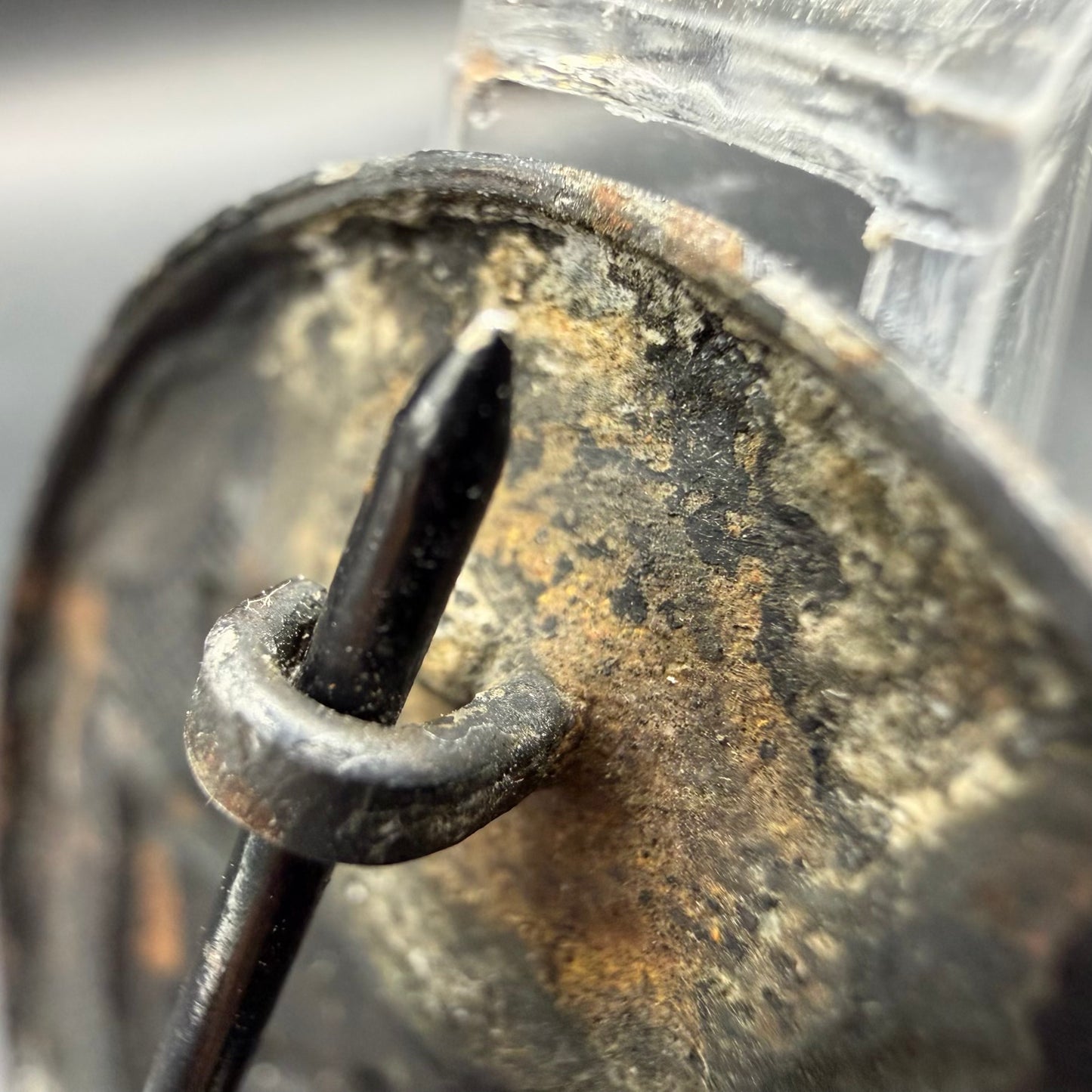 Detail of sharp iron pin and original catch