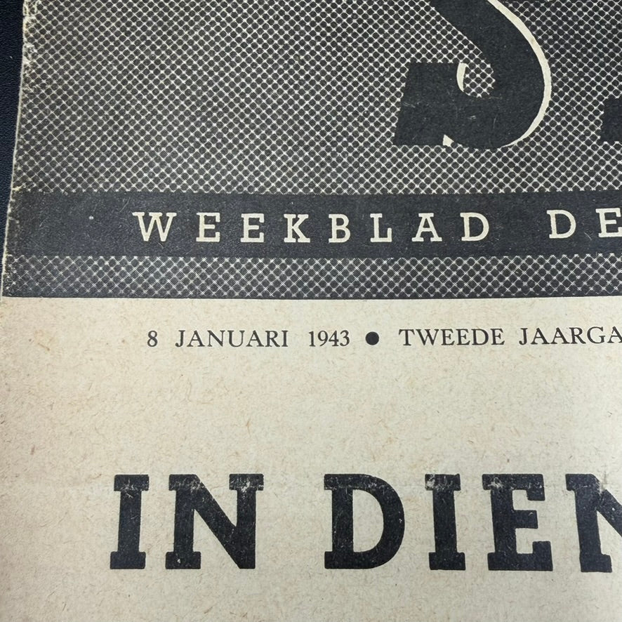 WW2 original artifact – Original STORM SS Newspaper – 5 January 1943 – Weekblad der Germaansche SS in Nederland – interior title page