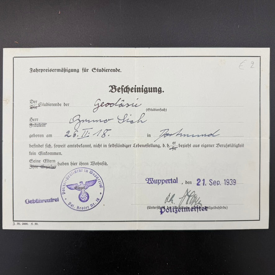 Official German civil and educational documents belonging to Bruno Sich