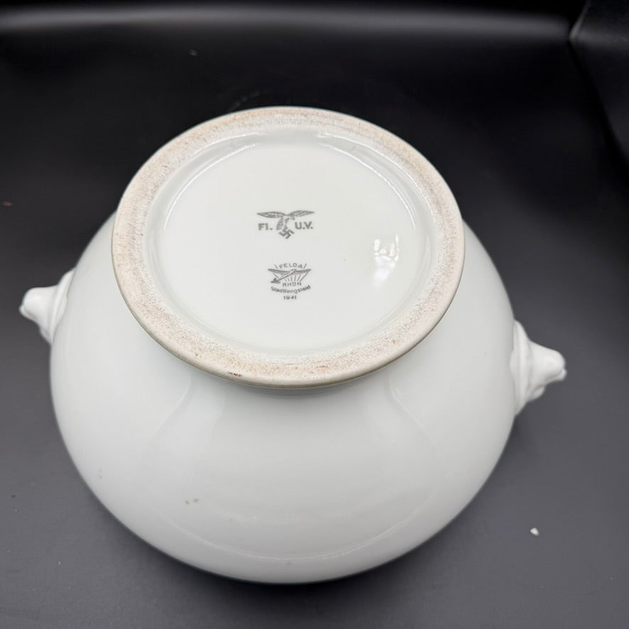 WWII German Luftwaffe porcelain bowl lion head handle