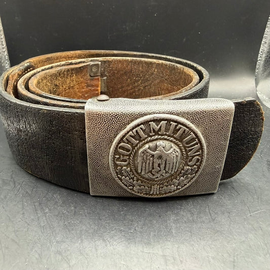 Original WWII German belt with Gott mit uns buckle and black leather belt