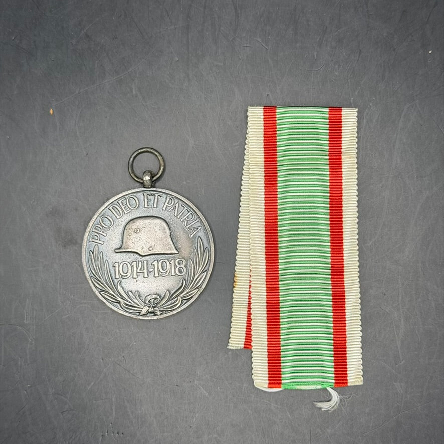 WWI Austro-Hungarian War Commemorative Medal with original ribbon displayed