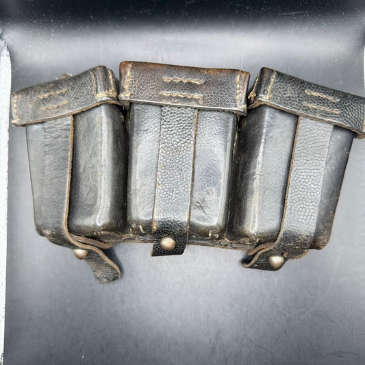 WWII German K98 ammunition pouch front view showing three compartments