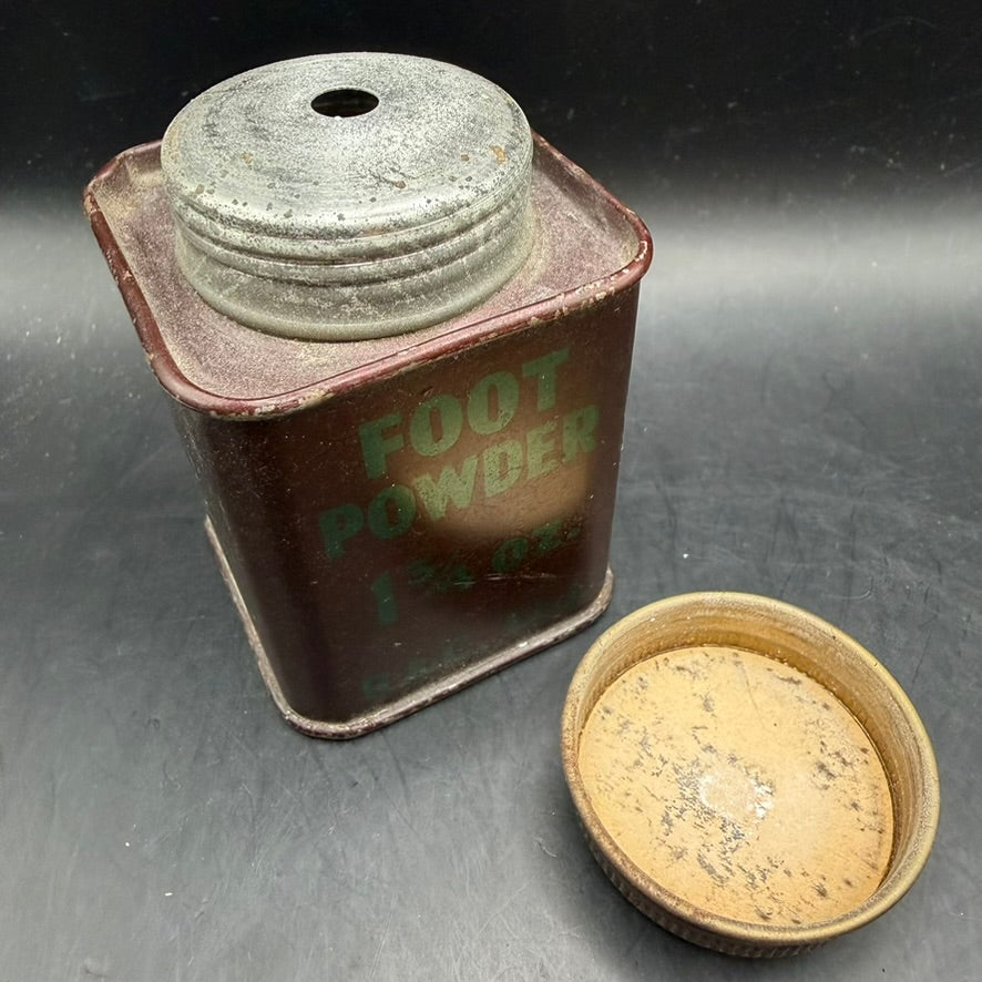 WWII British foot powder tin with lid removed showing original contents