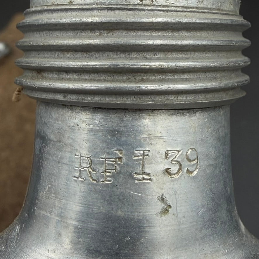 Close-up of ribbed aluminium neck of WW2 German M31 canteen dated 1939