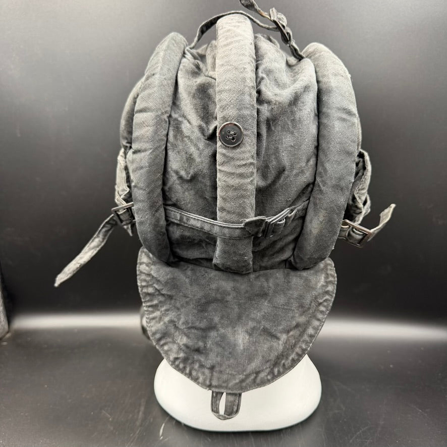 Rear view of WWII Soviet tank helmet with padded crown and adjustment straps