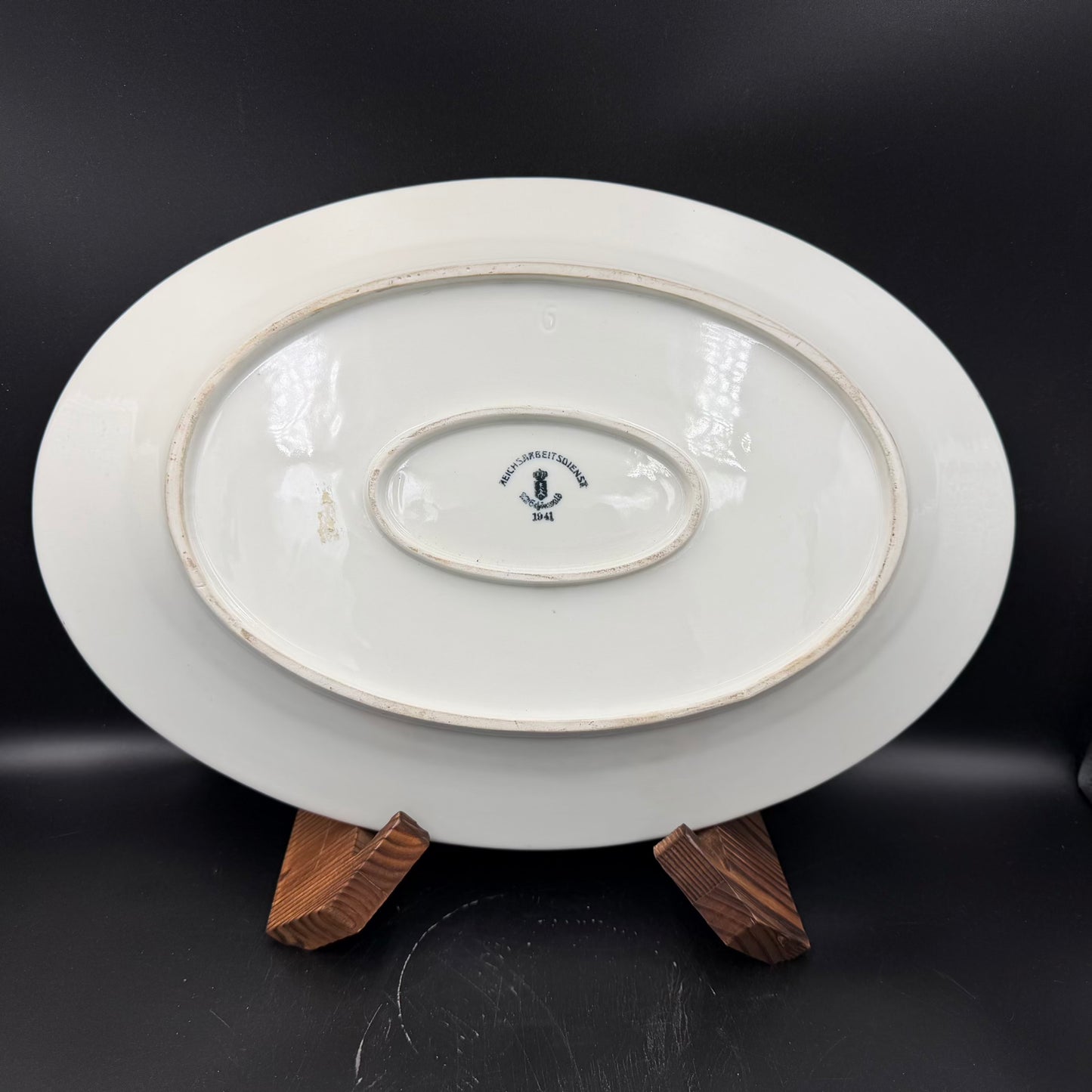 WW2 original artifact – WW2 Reichsarbeitsdienst (RAD) Large Porcelain Serving Platter – 1941 – Rare Crest Variant – 43 cm – interior title page