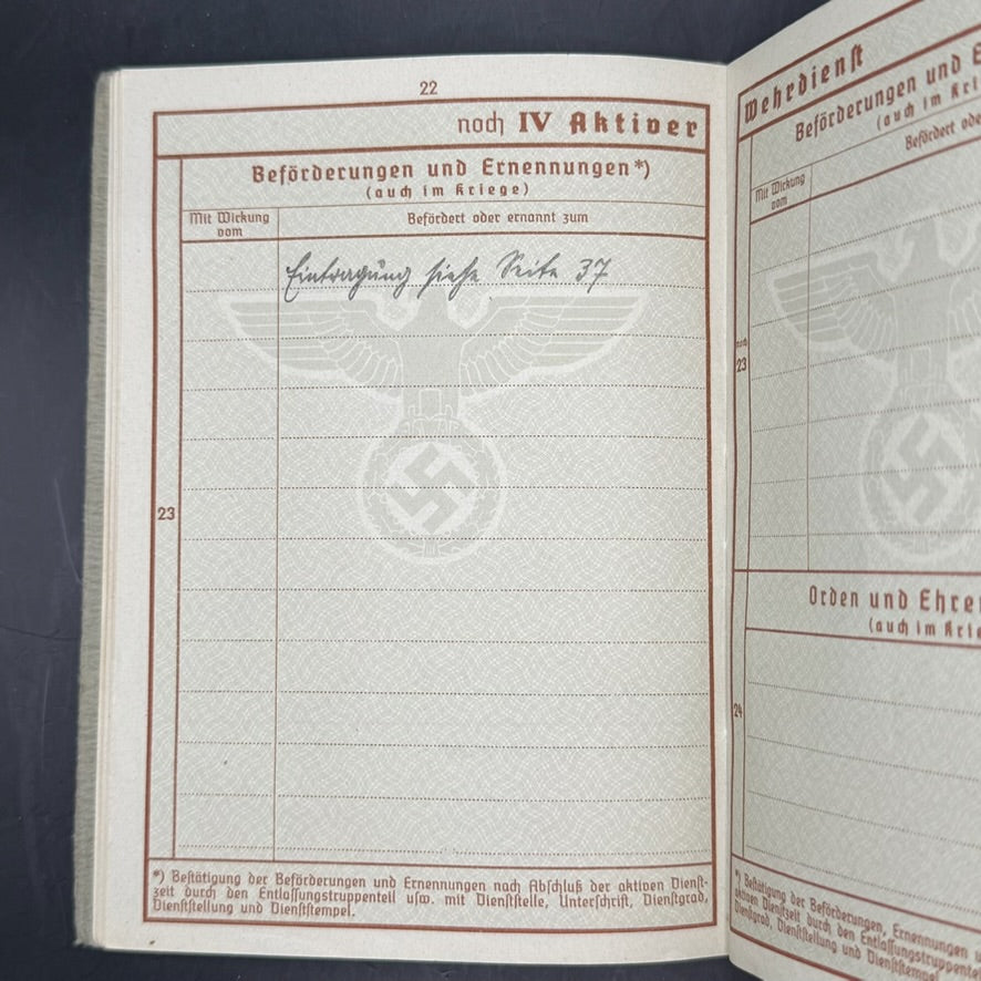 Wehrpass service entries Bau-Bataillon 159 Friedrich Heck WWII