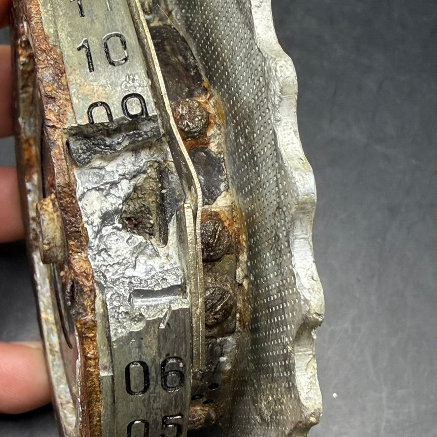 Detail of stamped markings on German Enigma machine rotor