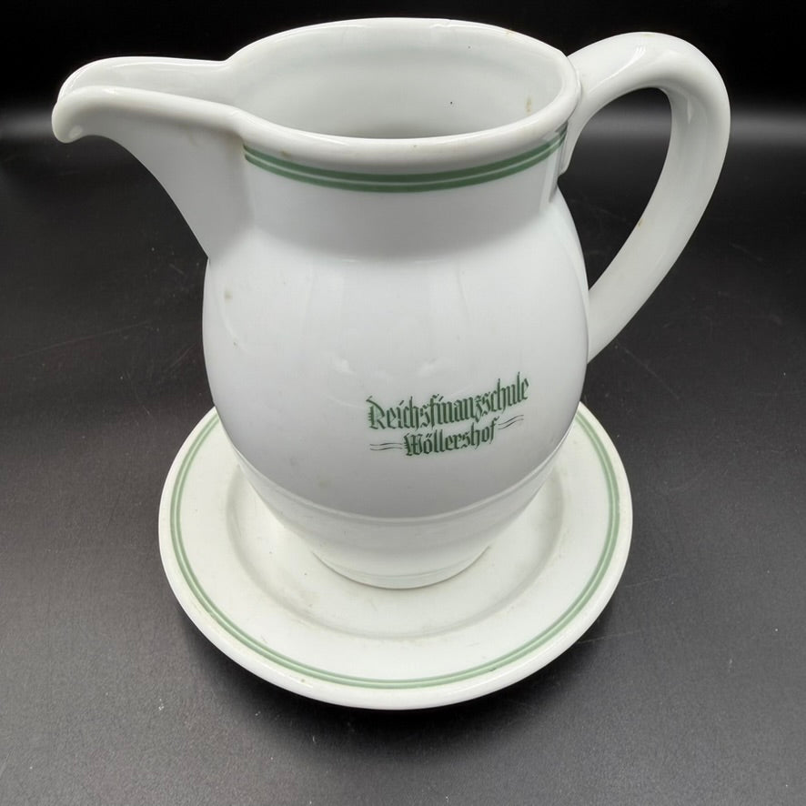 WW2 original artifact – Reichsfinanzschule Wöllershof Milk Jug & Saucer (Bauscher Weiden, “Modell des Amtes Schönheit der Arbeit”) – interior page