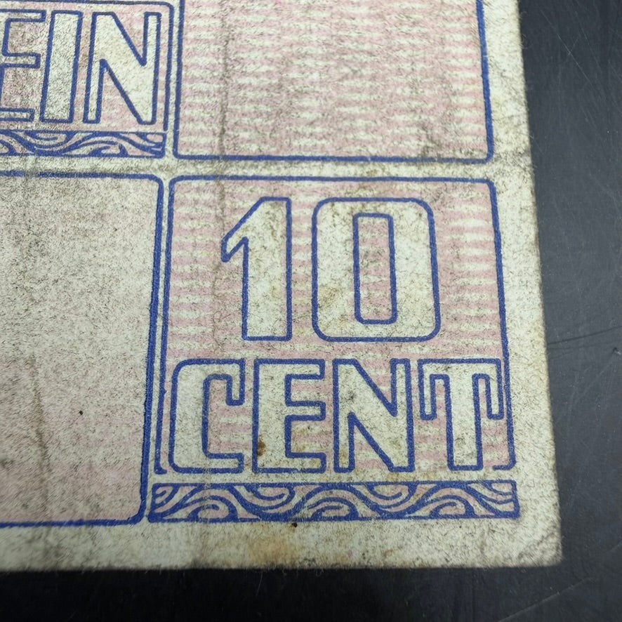 Close up denomination 10 cent Westerbork currency