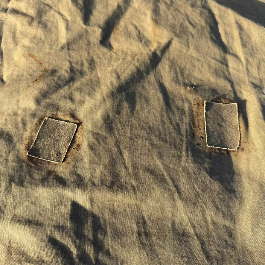 Original tie strap and stitching on WW2 German Zeltbahn, period correct construction 2