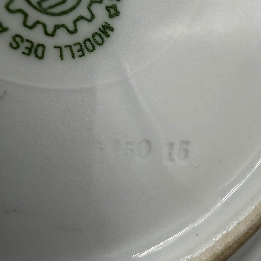 WW2 original artifact – Reichsfinanzschule Wöllershof Milk Jug & Saucer (Bauscher Weiden, “Modell des Amtes Schönheit der Arbeit”) – interior page