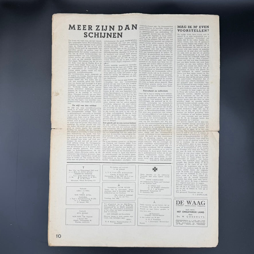 WW2 original artifact – Original STORM SS Newspaper – 5 January 1943 – Weekblad der Germaansche SS in Nederland – interior page