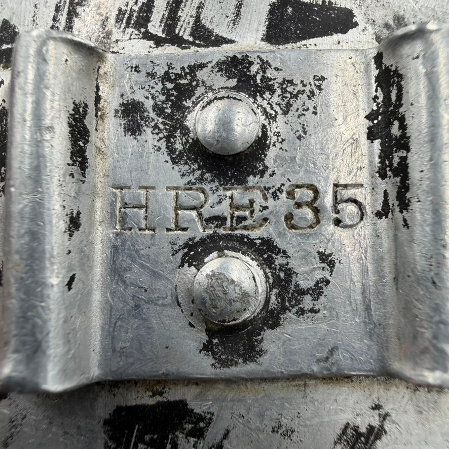 Close-up of WW2 German aluminium canteen cup stamped HRE 35, original early war example
