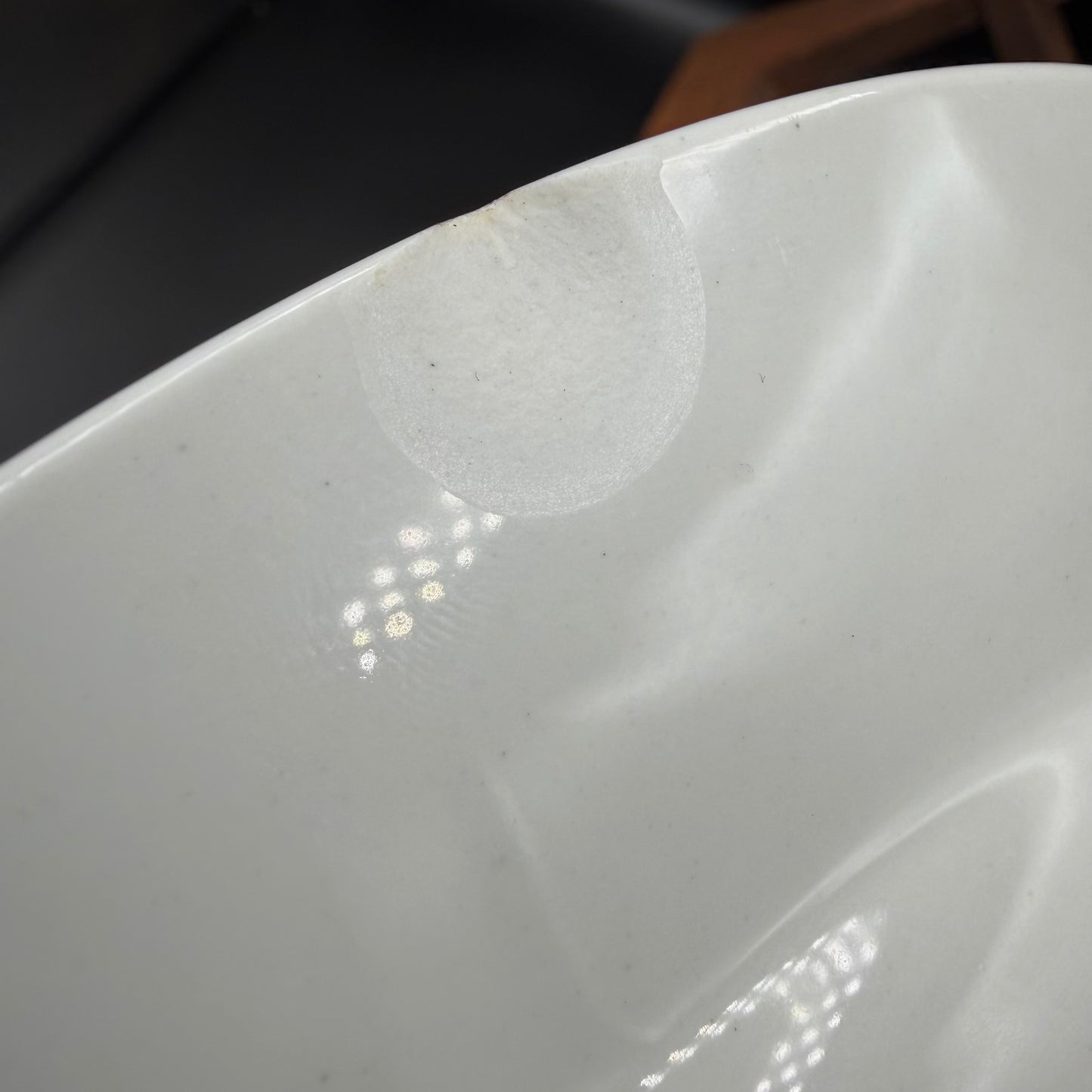 WW2 original artifact – WW2 “Schönheit der Arbeit” Deep Soup Plate – PMR Bavaria / Jaeger & Co – 23.5 cm – Model des Amtes – Small Rim Chip – interior page