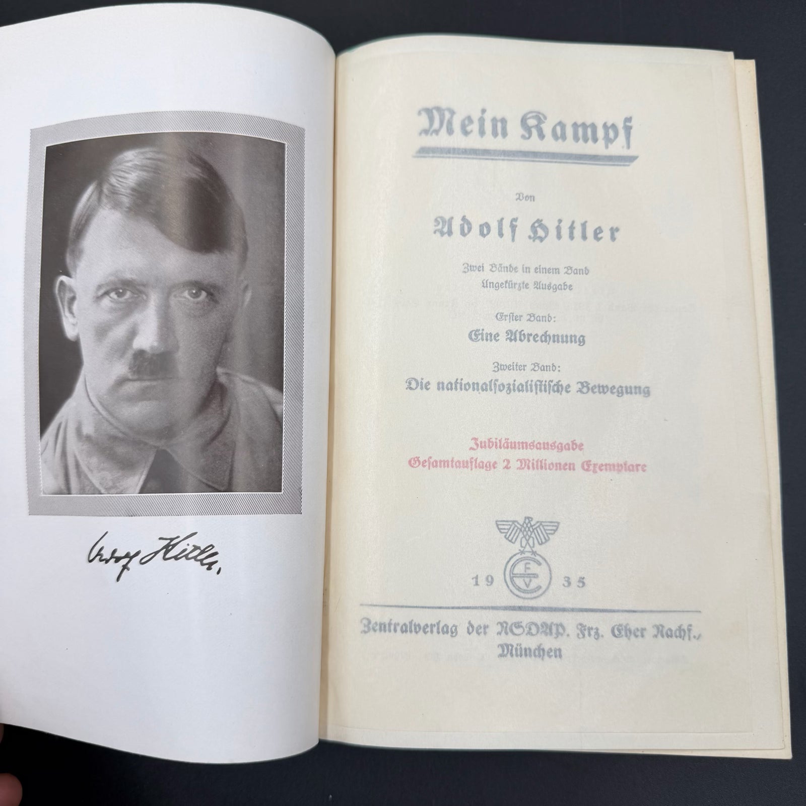 Title page of Mein Kampf Jubilee Edition 1935 with publisher and jubilee notation