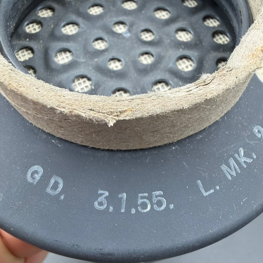 British gas mask filter marked G.D. 3.155 L.MK