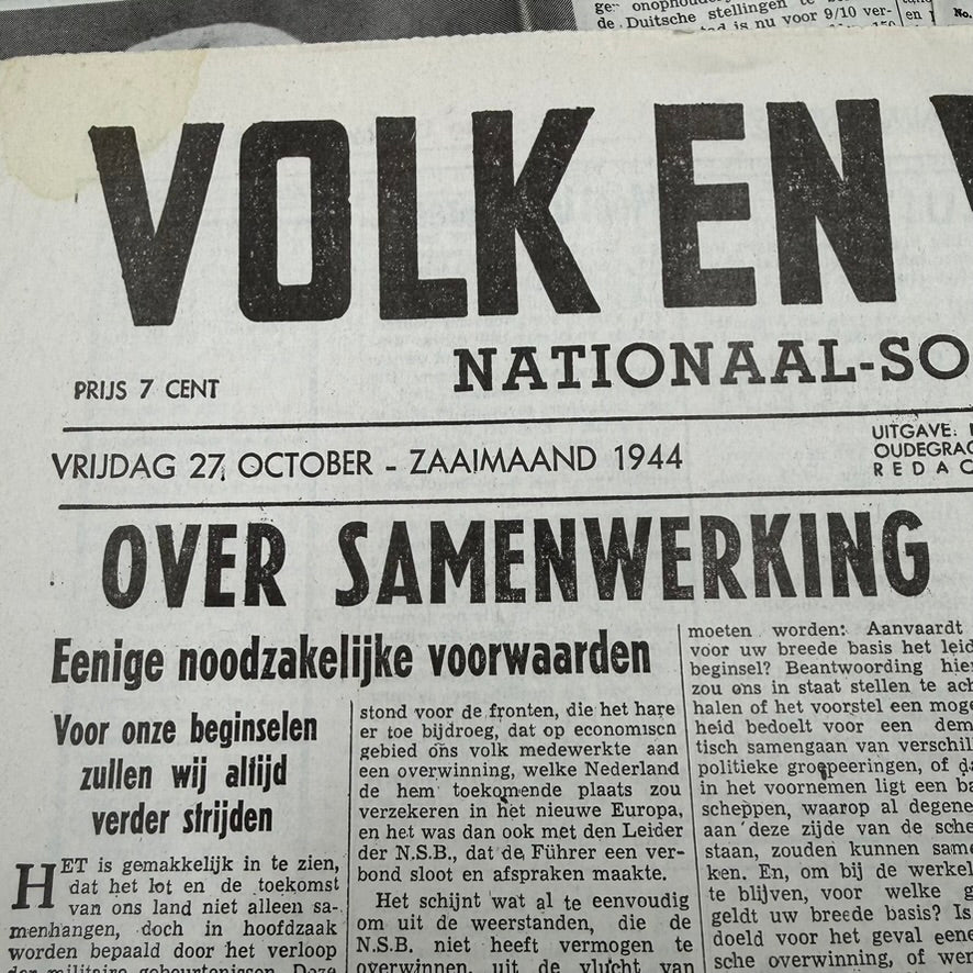 Volk en Vaderland newspaper dated 27 October 1944, original Dutch National Socialist propaganda newspaper from WWII
