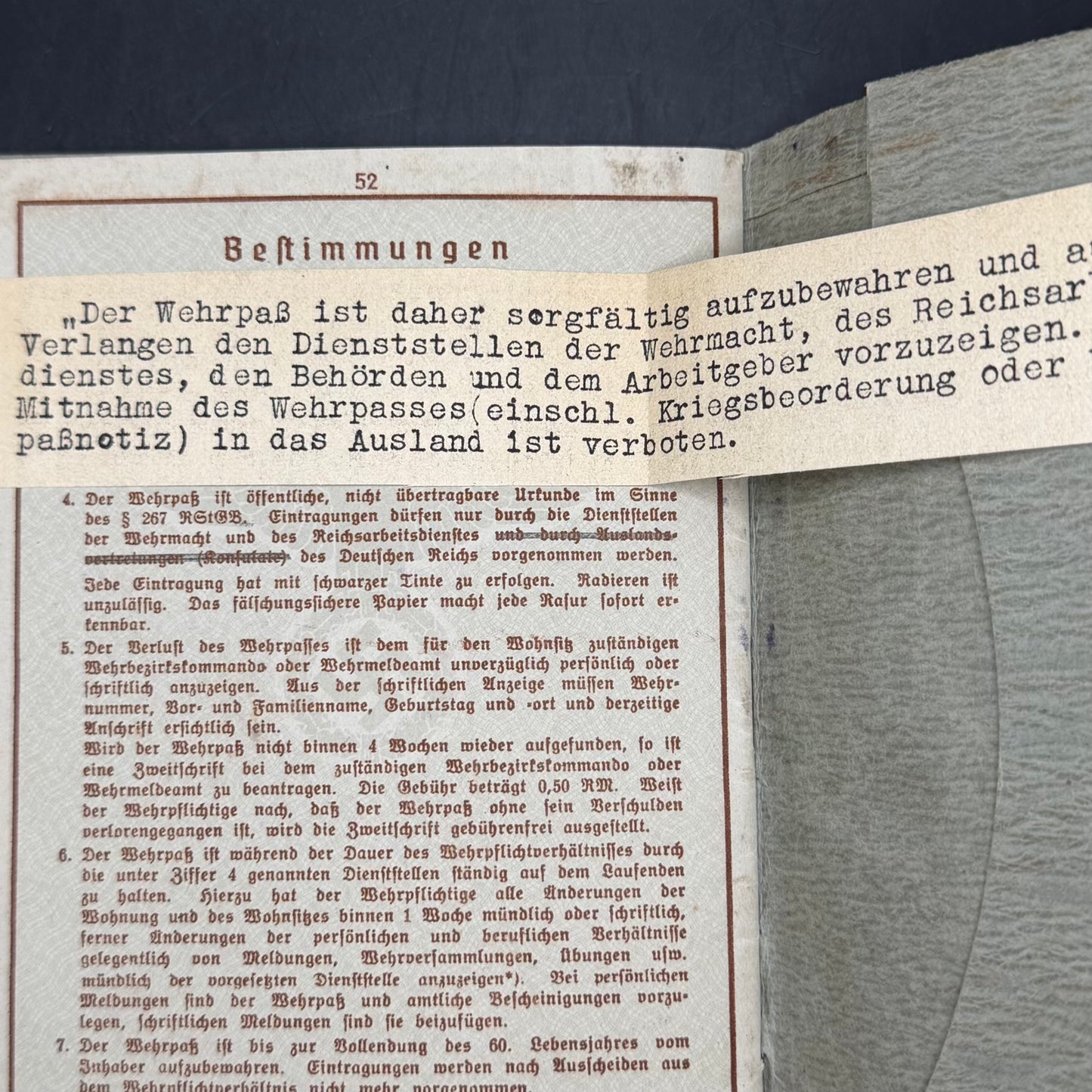 Final regulations page of the Wehrpass
