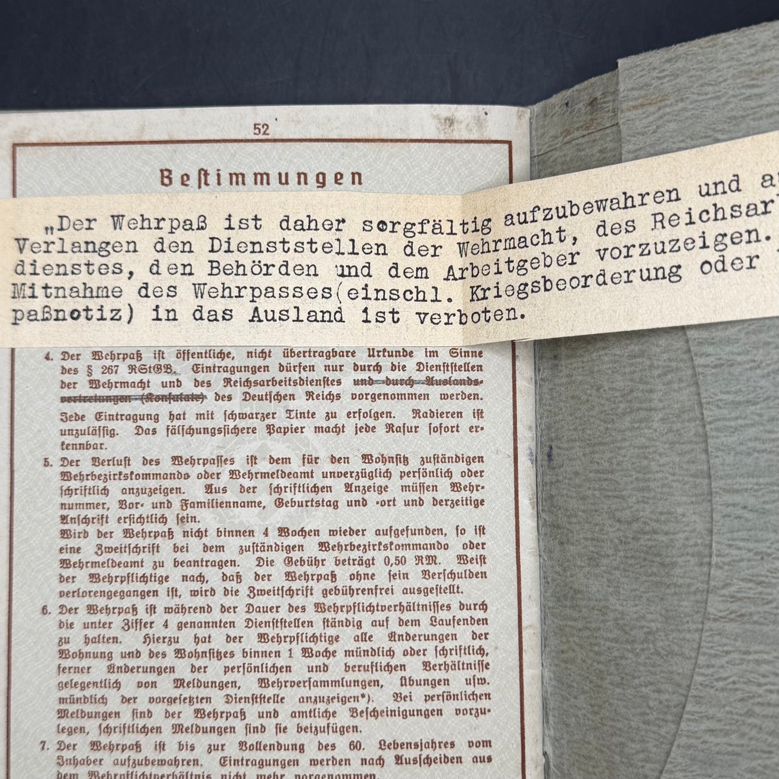 Final regulations page of the Wehrpass