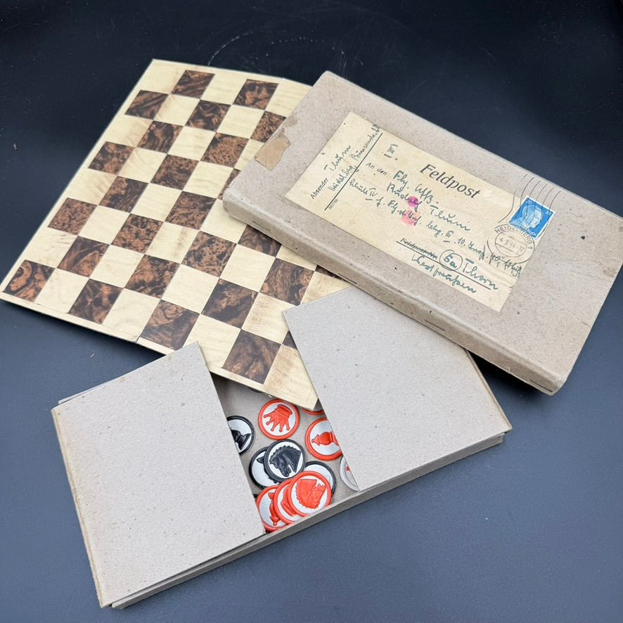 Original WW2 Feldpost chess set with board and complete set of pieces