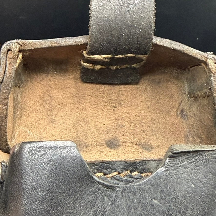 Interior view of WWII German K98 ammunition pouch showing supple leather
