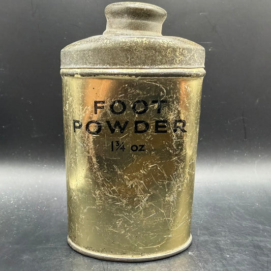 WWII British foot powder tin 1¾ oz front view