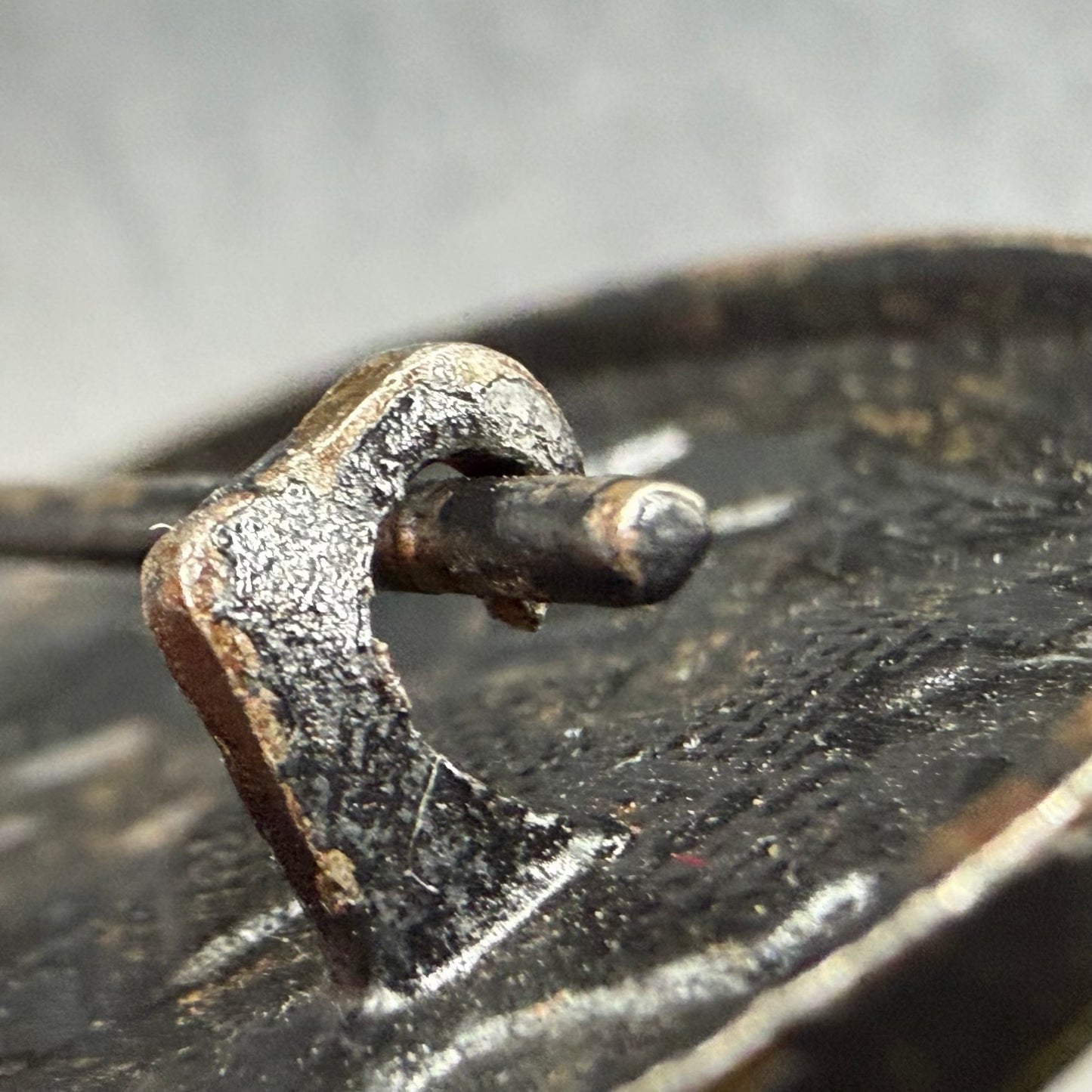 Iron R catch detail on German WWII Verwundetenabzeichen