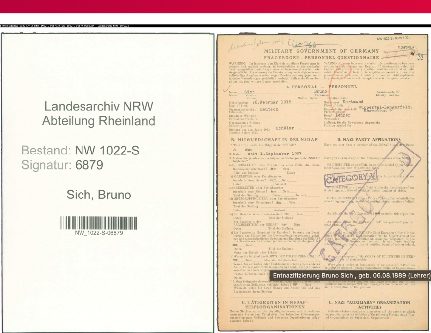 Allied denazification (Entnazifizierung) process