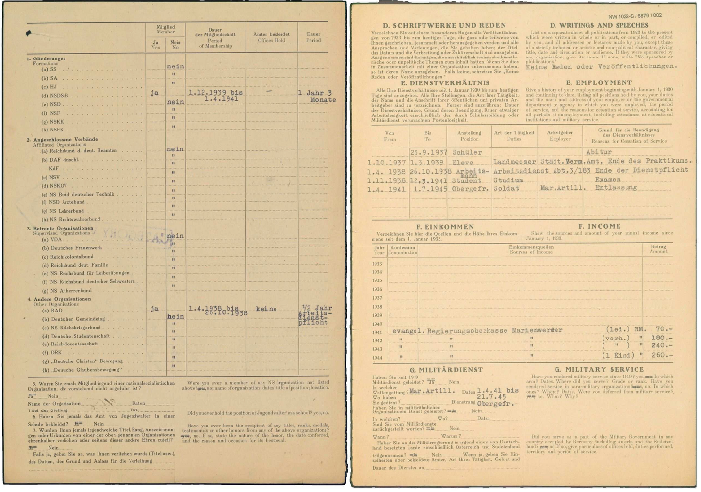 Allied denazification (Entnazifizierung) process Bruno Sich