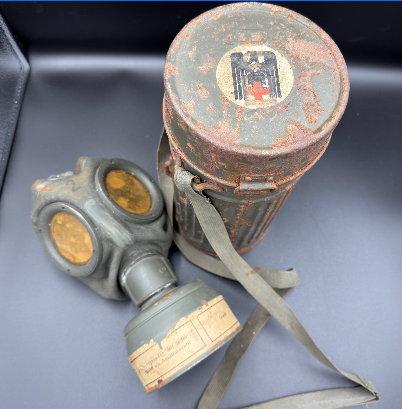 WW2 original artifact – DRK Luftschutz Gas Mask 1938 by AUER – AxisArtifacts