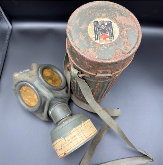 WW2 original artifact – DRK Luftschutz Gas Mask 1938 by AUER – AxisArtifacts