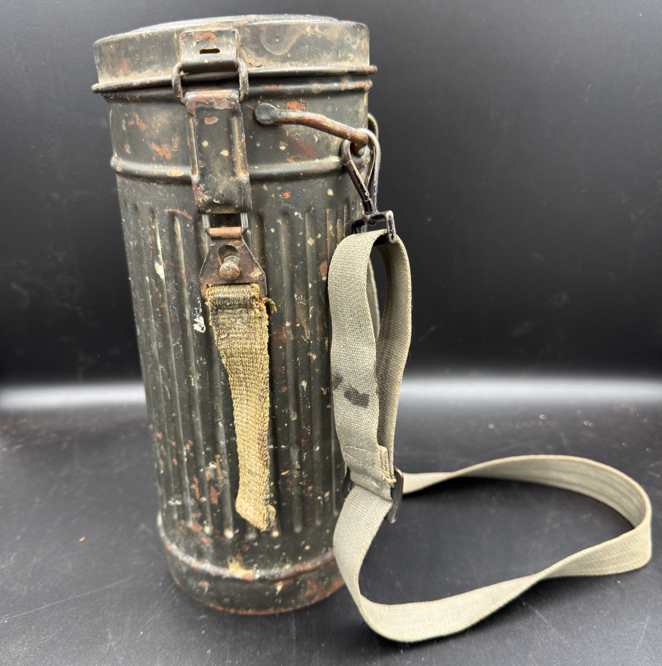 WW2 original artifact – German Gassmask with canister – interior detail