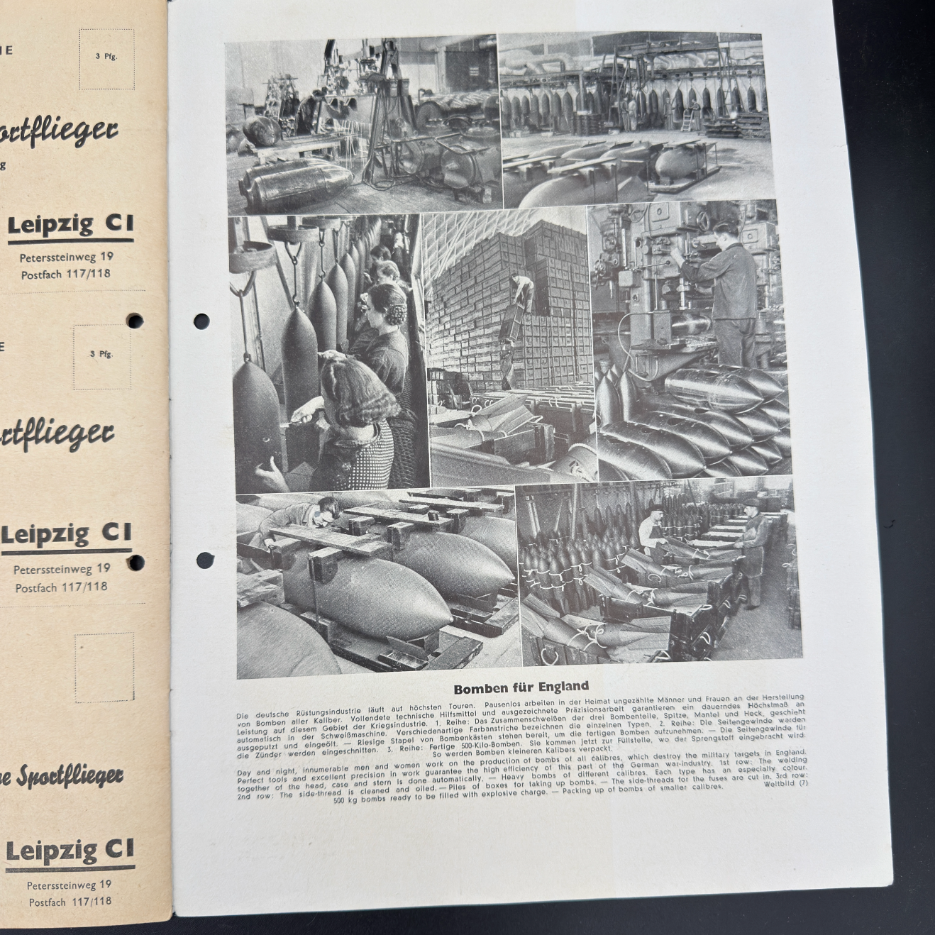 WW2 original artifact – Der Deutsche Sportflieger February 1941 – interior page