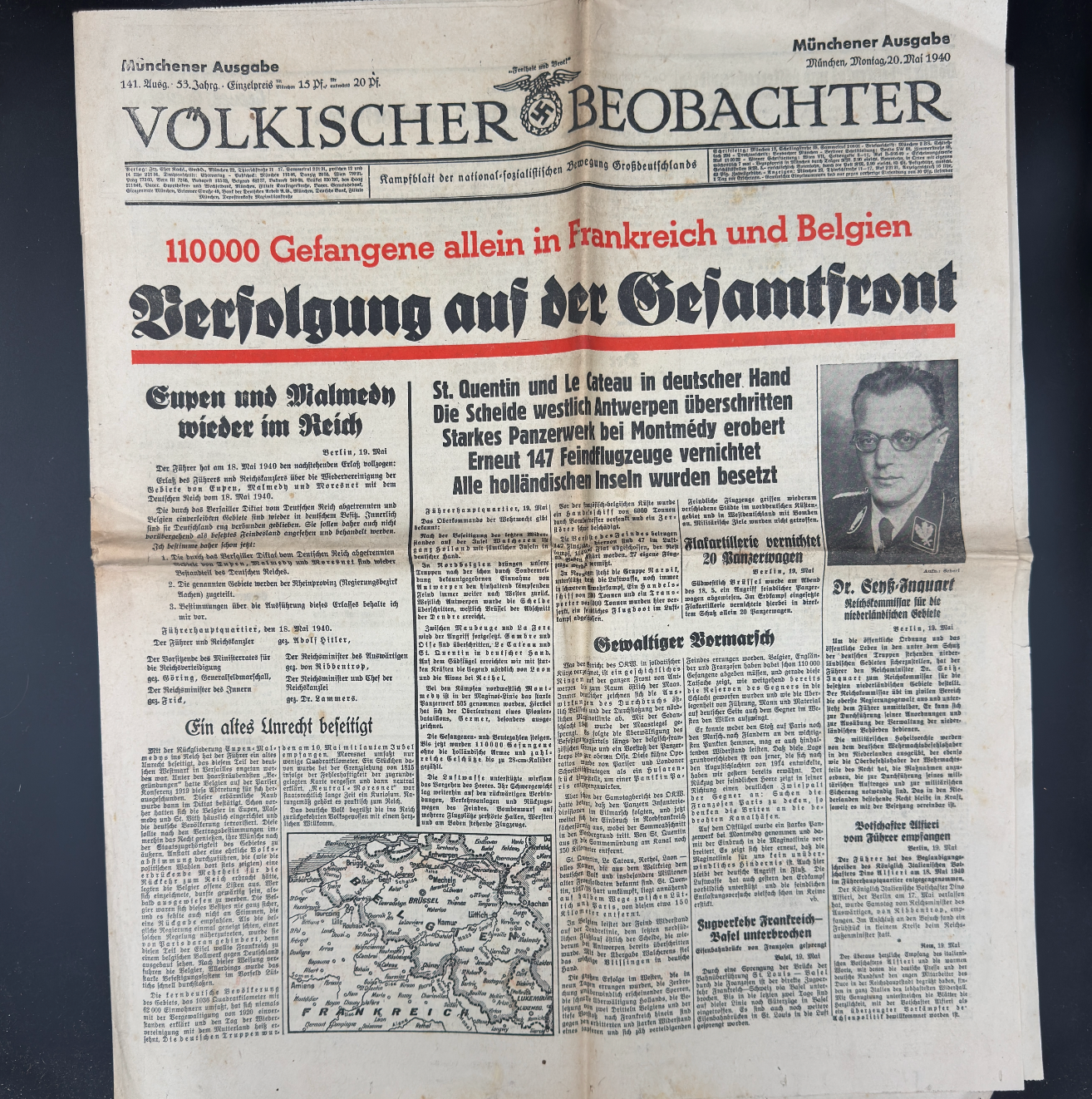 WW2 original artifact – RARE: Völkischer Beobachter May 20 1940 – AxisArtifacts