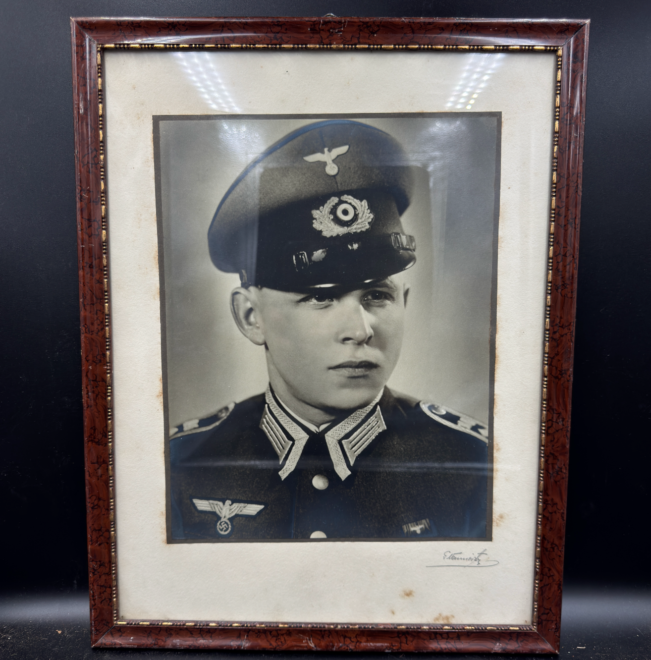 WW2 original artifact – Wehrmacht Non-Commissioned Officer Photograph in Elegant Wooden Frame – AxisArtifacts